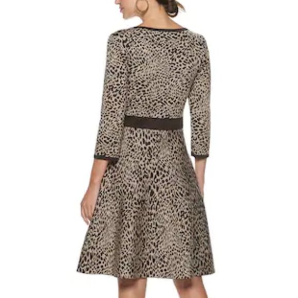 Nina Leonard Leopard Print Fit & Flare Knit Dress, L NWT - Picture 2 of 6